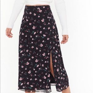 Nasty Gal Floral Chiffon Slit Midi Skirt